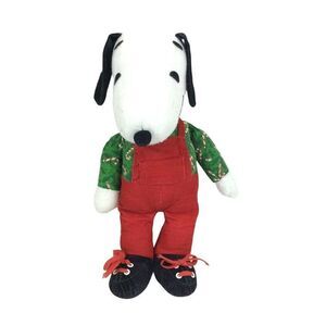 Vintage Snoopy Christmas Plush 13 inch Peanuts Red Overalls Holiday 1966
